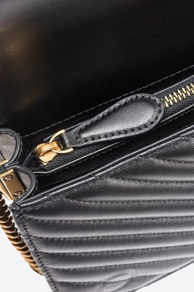 Жіноча шкіряна сумка Pinko Classic Love Bag Click Chevron Black pink01 фото