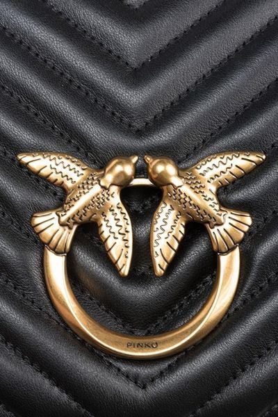 Жіноча шкіряна сумка Pinko Classic Love Bag Click Chevron Black pink01 фото