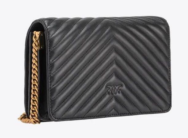 Жіноча шкіряна сумка Pinko Classic Love Bag Click Chevron Black pink01 фото