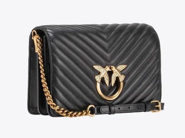 Жіноча шкіряна сумка Pinko Classic Love Bag Click Chevron Black pink01 фото