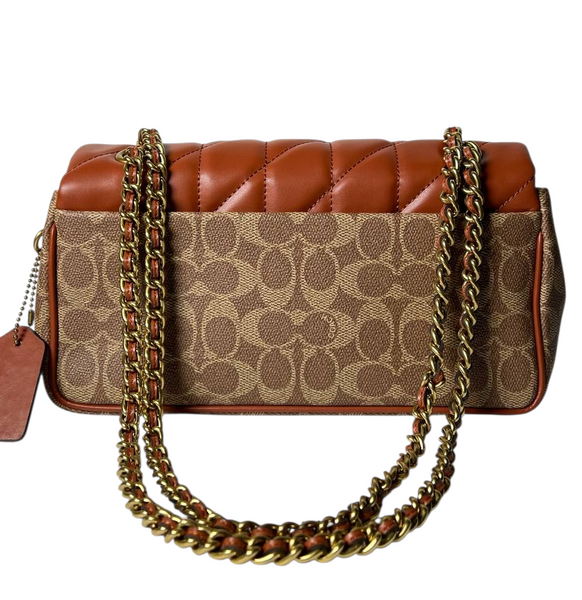 Жіноча сумка Coach Tabby 26 In Signature Canvas With Quilting, бежево-руда coach120 фото