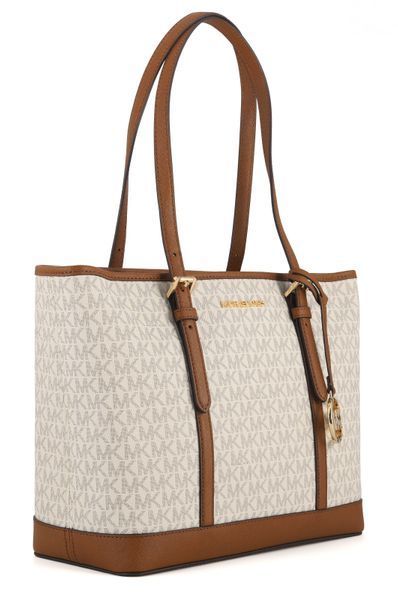 Жіноча сумка Michael Kors Jet Set Travel Large Logo Tote White/Brown mk08 фото