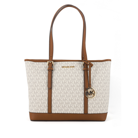 Жіноча сумка Michael Kors Jet Set Travel Large Logo Tote White/Brown mk08 фото