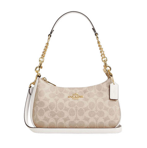 Жіноча шкіряна сумка Coach Teri Signature, Gold/Sand/Chalk coach127 фото
