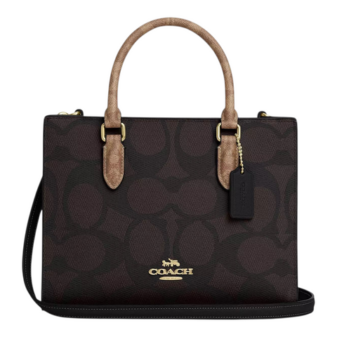 Сумка Coach Maggie Small Tote Signature Blocked, темно-коричнева coach077 фото