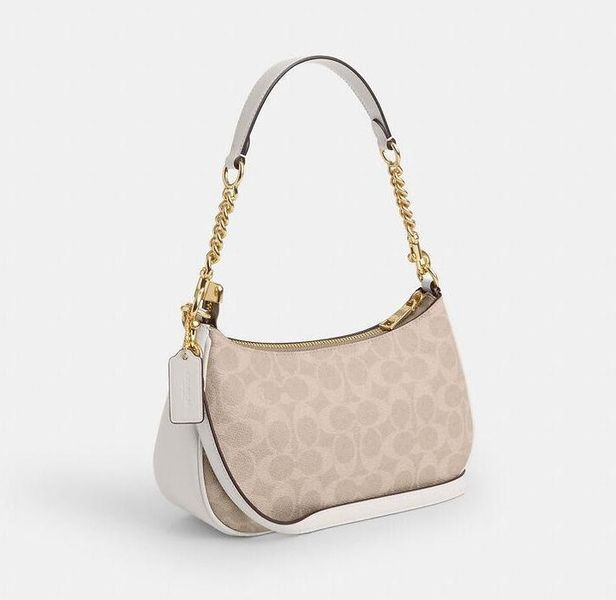 Жіноча шкіряна сумка Coach Teri Signature, Gold/Sand/Chalk coach127 фото
