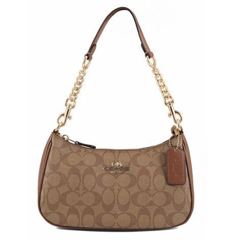 Жіноча сумка сумка Coach Teri Signature canvas, колір khaki/brown coach086 фото