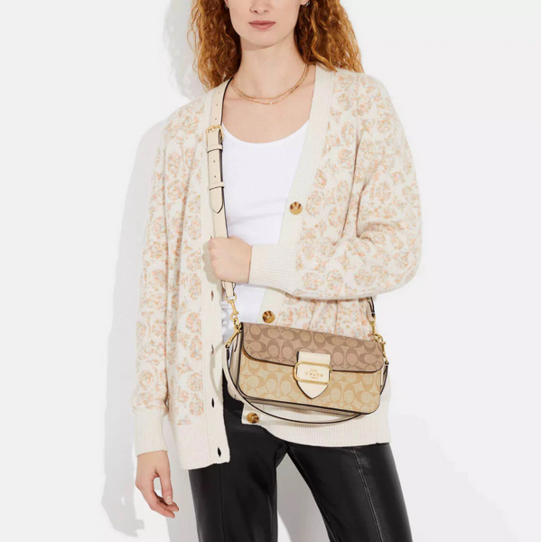 Жіноча сумка Coach Morgan Shoulder Blocked Signature, Light Khaki/ Multi coach137 фото