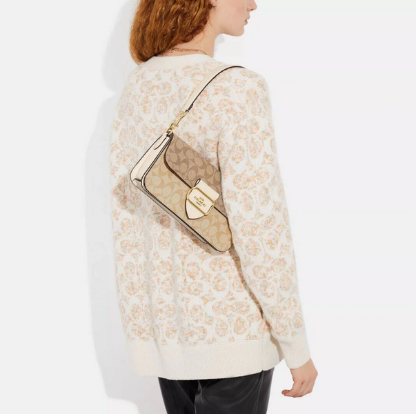 Жіноча сумка Coach Morgan Shoulder Blocked Signature, Light Khaki/ Multi coach137 фото