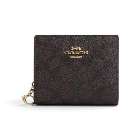 Гаманець Coach Snap Wallet In Signature Canvas Gold Walnut Black, темно-коричневий coach179 фото