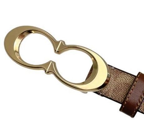 Шкіряний ремінь Coach Signature Buckle, коричневий coach107 фото