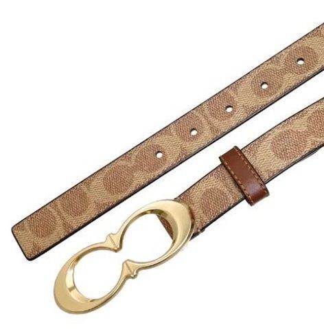 Шкіряний ремінь Coach Signature Buckle, коричневий coach107 фото