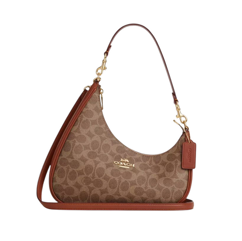 Жіноча шкіряна сумкаCoach Twisted Teri Signature, IM/Tan/Caramel coach157 фото
