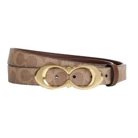 Шкіряний ремінь Coach Signature Buckle, коричневий coach107 фото