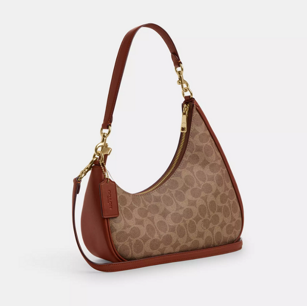 Жіноча шкіряна сумкаCoach Twisted Teri Signature, IM/Tan/Caramel coach157 фото