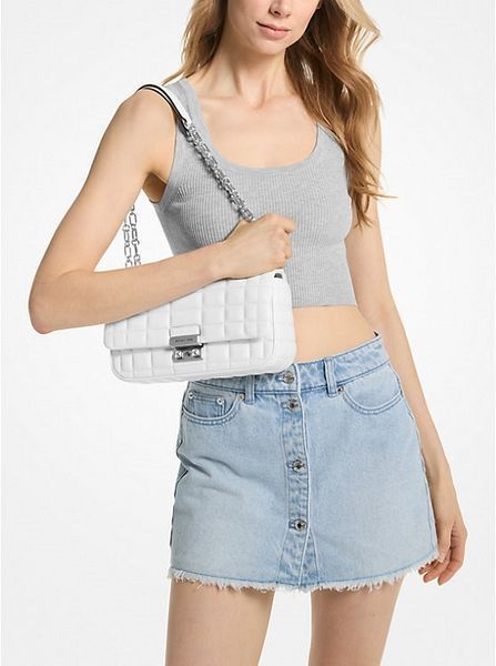 Жіноча сумка Michael Kors Tribeca Large Quilted Leather Shoulder White срібляста фурнітура mk321 фото