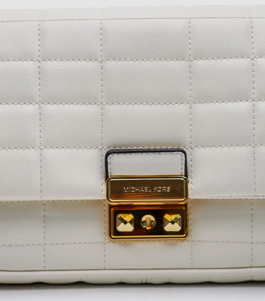 Жіноча сумка Michael Kors Tribeca Large Quilted Leather Shoulder White золотиста фурнітура mk32 фото