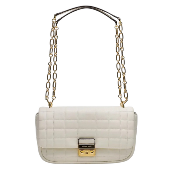 Жіноча сумка Michael Kors Tribeca Large Quilted Leather Shoulder White золотиста фурнітура mk32 фото