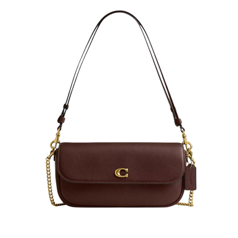 Жіноча шкіряна сумка Coach Brook Flap Chain, Brass/Maple coach149 фото