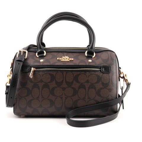 Сумка Coach Rowan Satchel у фірмовому канвасі Signature, коричнева coach049 фото