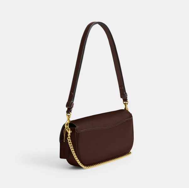 Жіноча шкіряна сумка Coach Brook Flap Chain, Brass/Maple coach149 фото