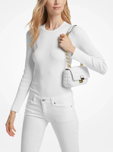 Жіноча сумка Michael Kors Tribeca Small Quilted Leather Shoulder White золотиста фурнітура mk37 фото