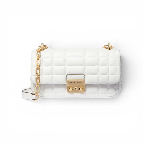 Жіноча сумка Michael Kors Tribeca Small Quilted Leather Shoulder White золотиста фурнітура mk37 фото