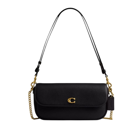 Жіноча шкіряна сумка Coach Brook Flap Chain, Brass/Black coach150 фото