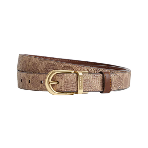 Шкіряний ремінь Coach Harness Buckle Cut To Size Reversible Belt із золотою фурнітурою, бежево-коричневий coach100 фото