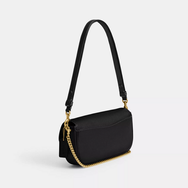 Жіноча шкіряна сумка Coach Brook Flap Chain, Brass/Black coach150 фото