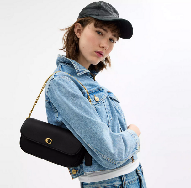 Жіноча шкіряна сумка Coach Brook Flap Chain, Brass/Black coach150 фото