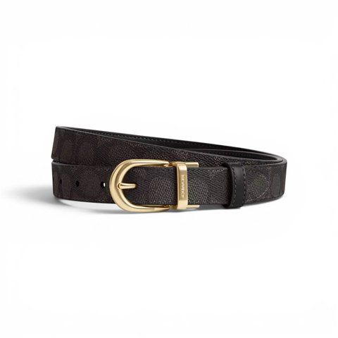 Двосторонній ремінь Coach Harness Buckle, Gold/Walnut/Black coach172 фото
