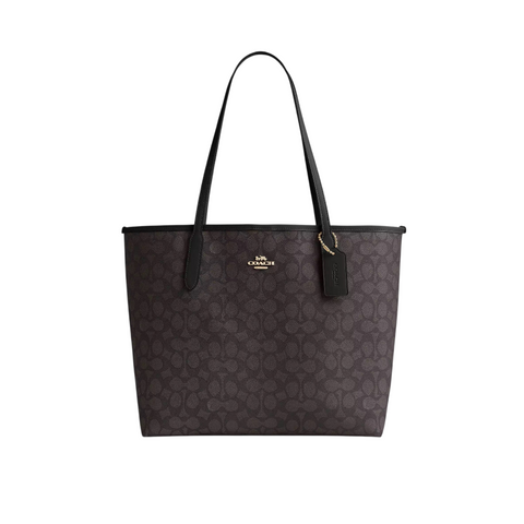 Жіноча сумка Coach City Tote зі шкіри з принтом Signature, коричнева coach008 фото