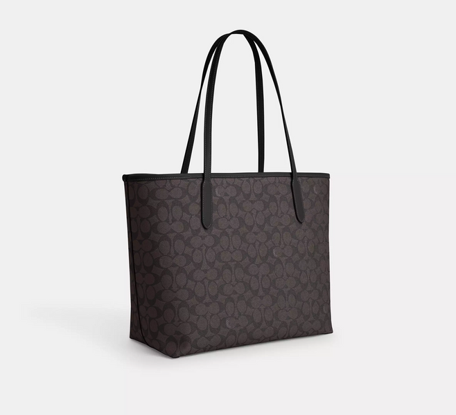 Жіноча сумка Coach City Tote зі шкіри з принтом Signature, коричнева coach008 фото